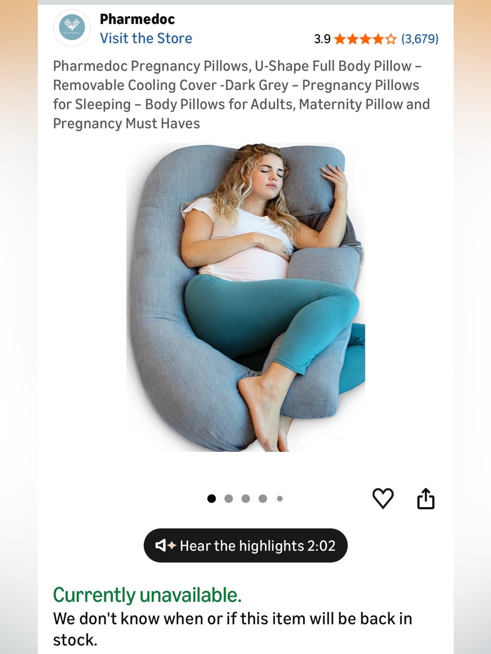 Dark Gray U-Shape Full Body Pregnancy Pillow